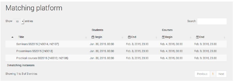 admin matching plattform